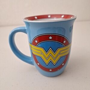 DC‎ COMICS Coffee Mug Wonder Woman Red Blue Yellow Ceramic 16oz 5" H x 5.5" W